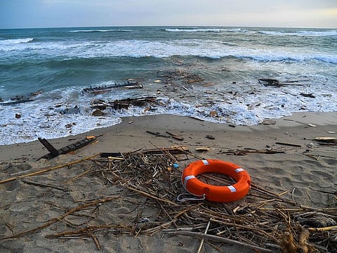 A view taken on February 26, 2023 shows debris of a shipwreck washed ashore in Steccato di Cutro, south of Crotone, after a migrants' boat sank off Italy's southern Calabria region.