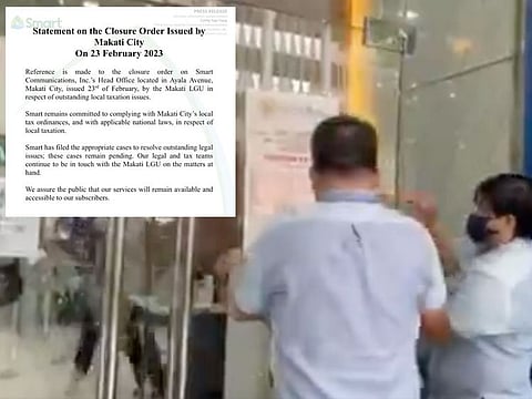 City of Makati staff slapped a closure order on the headquarters of Philippine wireless operator Smart Communications Inc in the financial district on Monday, February 27, 2023.