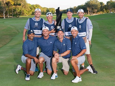 The Crushers GC Team with caddies after their victory in the LIV Golf League.
