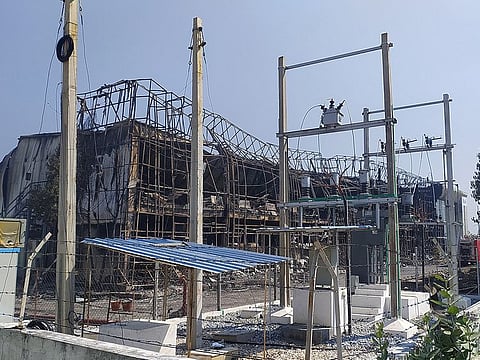A view of damaged Apple supplier Foxlink is seen after a fire at its assembly facility in Tirupati district in the southern state of Andhra Pradesh, India.