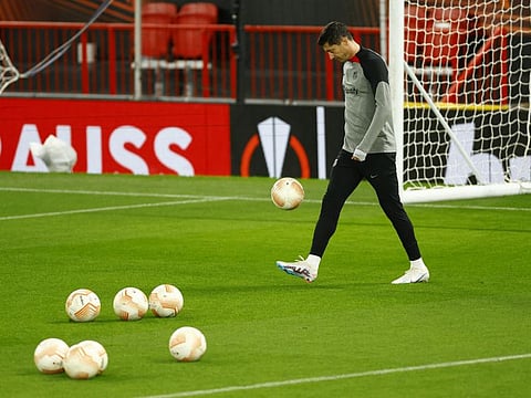 Barcelona's Robert Lewandowski during training.