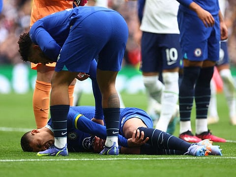 Chelsea's Thiago Silva reacts after sustaining an injury against Tottenham during the Premier League clash at the Tottenham Hotspur Stadium, London.