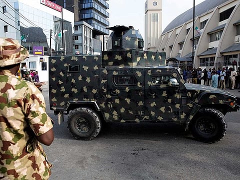 Nigerian soldiers work to prevent election-related violence in Lagos Island, Lagos, Nigeria, February 27, 2023.