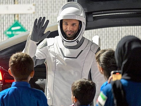 SpaceX Crew-6 mission astronaut Sultan Al Neyadi waves as he departs for the launch pad before heading to the International Space Station from the Kennedy Space Center in Cape Canaveral, Florida, on February 26, 2023.