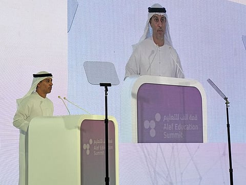 Dr. Ahmad Belhoul Al Falasi, UAE’s Minister of Education addressing during the Alef Education Summit.
Photo Ahmad Alotbi/Gulf News