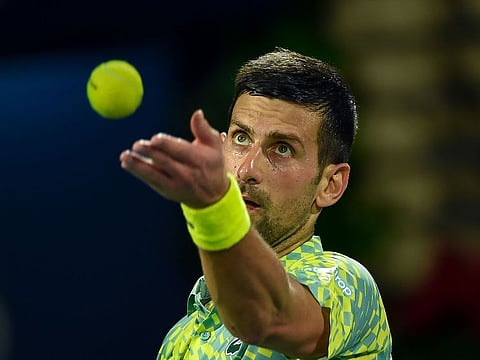 Novak Djokovic of Serbia serves against Tallon Griekspoor of the Netherlands in the ATP Dubai Duty Free Tennis Championships on March 1, 2023. The World No. 1 says the Professional Tennis Players Association aims to help the lower-ranked player earn a living from the sport.