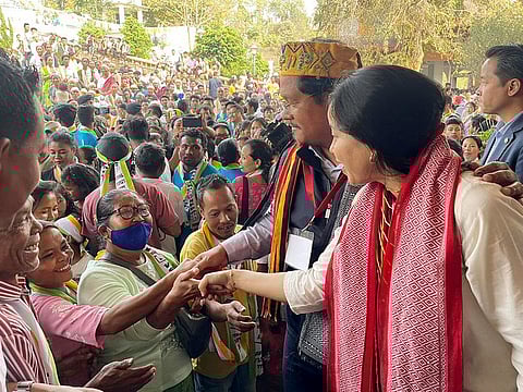 Supporters of National People's Party (NPP) celebrate Meghalaya Chief Minister Conrad Sangma's victory in State assembly elections in South Tura constituency on Thursday.
