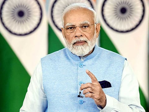 Prime Minister Narendra Modi addresses the meeting of Foreign Ministers of the G20, via video message, in New Delhi on Thursday, Mar 2, 2023.