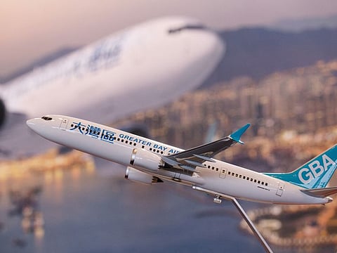 A model of a Greater Bay Airlines aircraft is seen during an agreement signing ceremony with Boeing in Hong Kong.