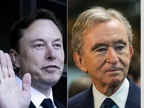Bloomberg reported that French billionaire Bernard Arnault (right) is back to top spot as the world's richest billionaire after shares of Tesla, led by Elon Musk, dropped nearly 7% Wednesday.