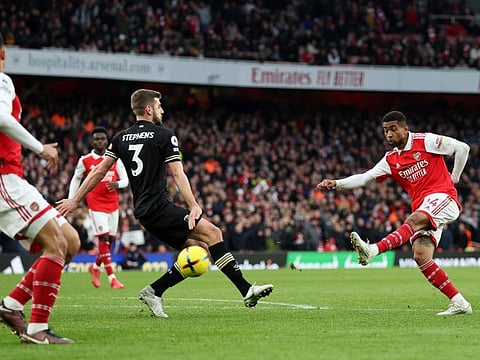 Arsenal's Reiss Nelson scores the winner against Bournemouth in the Premier League clash at the Emirates Stadium, North London.