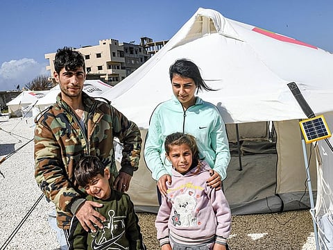 The camp has beds, blankets, solar lighting and food parcels