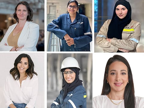 (clockwise from top left) Elodie Robie Guillerm, Rajwinder Kaur Saini, Nouf Al Hammadi, Ola Doudin, Nadia Ahli, and Rana El Sakhawy