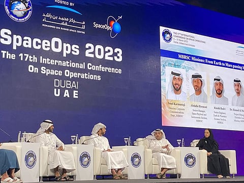 Dr Hamad Al Marzooqi (second from right) speaks during the panel discussion at SpaceOps 2023 in Dubai on Wednesday