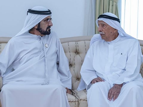 His Highness Sheikh Mohammed bin Rashid Al Maktoum (left), the Vice President and Prime Minister of the UAE and Ruler of Dubai, with Emirati businessman Juma Al Majid