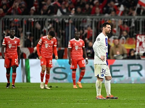 Paris St Germain's Lionel Messi reacts after Paris St Germain's Lionel Messi scores their second goal