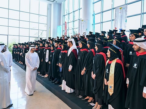 Sheikh Hamdan bin Mohammed bin Rashid Al Maktoum during the graduation ceremony at the Hamdan Bin Mohammed Smart University in Dubai on Thursday