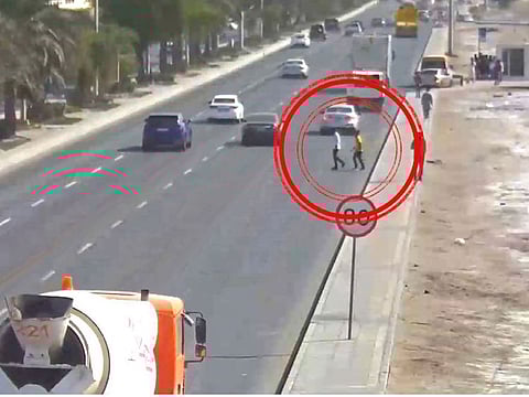 Screengrab of a video clip released by the Abu Dhabi Police to highlight dangers of crossing roads from undesignated places.