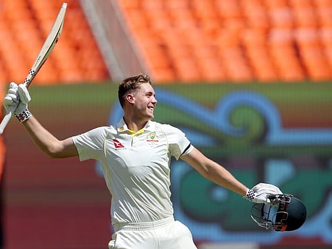 Australia's Cameron Green celebrates after scoring his maiden century during the Day 2 of the fourth Test against India in Ahmedabad on Friday.