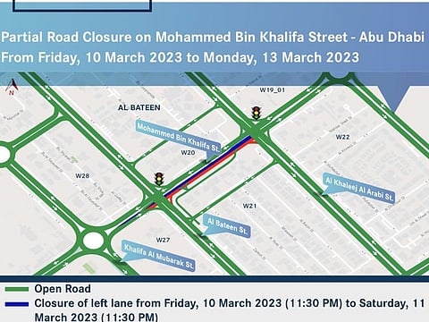 Motorists have been advised to take alternate routes as some roads in Abu Dhabi will remain temporarily closed over the weekend