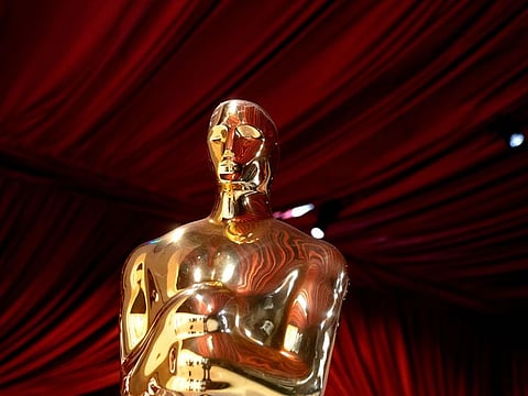 Oscars statues line the red carpet as preparations are made ahead of the 95th Academy Awards, in Hollywood, California.