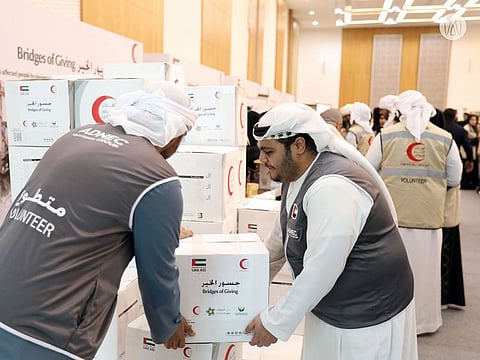 File photo of volunteers at Bridges of Giving relief effort at ADNEC in Abu Dhabi last month