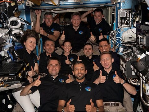 One big happy family: Sultan Al Neyadi with NASA’s SpaceX Crew-5 and the 11-member crew on board the ISS.