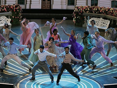 Rahul Sipligunj and Kaala Bhairava perform "Naatu Naatu" from "RRR" during the Oscars show at the 95th Academy Awards in Hollywood, Los Angeles, California, U.S., March 12, 2023.