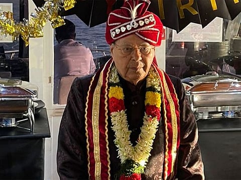 Indian expat Parshotam Mukhi at his 90th birthday bash in Dubai on Sunday.