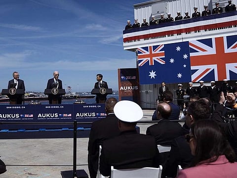 Anthony Albanese, Australia's prime minister, from left, US President Joe Biden, and Rishi Sunak, UK prime minister, in San Diego, California, US, on Monday, March 13, 2023.