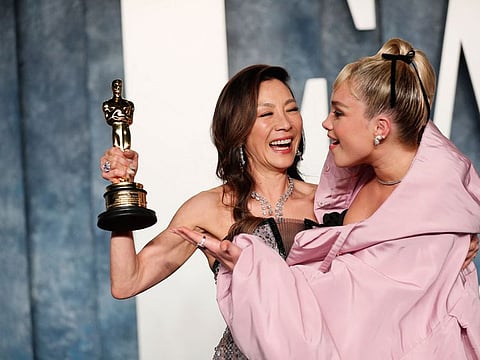 Michelle Yeoh and Florence Pugh at the Oscars after party in Beverly Hills, California.