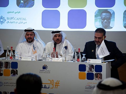 From left: Abdulwahed Juma, Major-General Obaid Muhair bin Suroor and Abdel Hadi Al-Sadi during the Taqdeer Award press conference held in Dubai on Tuesday.