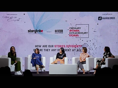 (Left to Right) Wailana Jabir, Founder, Storytribe, Nasheeda,Founder and MD, Nishe, Karishma Fernandez, Radio Presenter, Rahaf Kobeissi, Founder, Rays Your Mental Health, Navine Eldesouki, Founder, Coffee with Expat