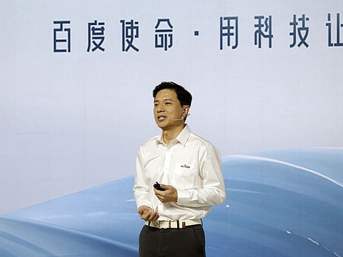 Robin Li, chairman and chief executive officer of Baidu Inc., speaks during a launch event for the company's Earnie Bot in Beijing, China, on Thursday, March 16, 2023.