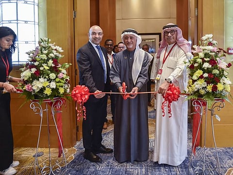Abdul Hamid Ahmad, CEO & EIC & Executive Director Publications, Gulf News, Dr. Eesa Bastaki, President of the University of Dubai and Sherif Mousa, Acting Chief Transformation Officer, Zayed University, at the inauguration of the Gulf News Edufair 2023 at Ritz Carlton, DIFC, Dubai.