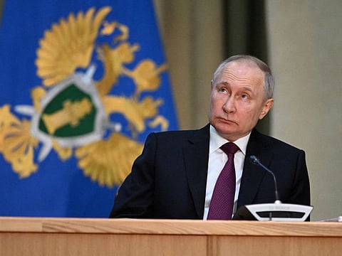 Russian President Vladimir Putin attends a meeting of the collegium of the Prosecutor General's office in Moscow, Russia, March 15, 2023. Russia signed the Rome Statute in 2000, but never ratified it to become a member of the ICC, and finally withdrew its signature in 2016.