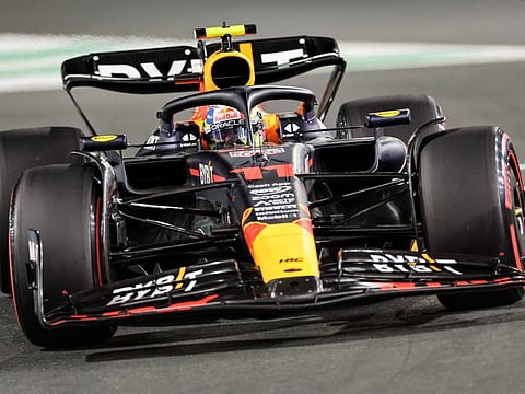 Red Bull Racing's Mexican driver Sergio Perez competes during the qualifying session of the Saudi Arabia Formula One Grand Prix at the Jeddah Corniche Circuit in Jeddah.