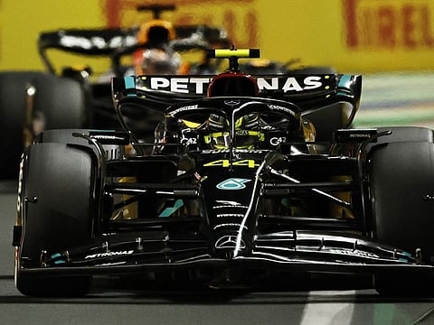 Mercedes' Lewis Hamilton in action during the Saudi Arabian Grand Prix at Jeddah Corniche Circuit, Jeddah, Saudi Arabia.