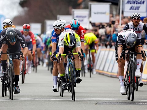 UAE Team Emirates rider Pascal Ackermann (right) missed out on his third success in the Bredene Koksijde Classic.