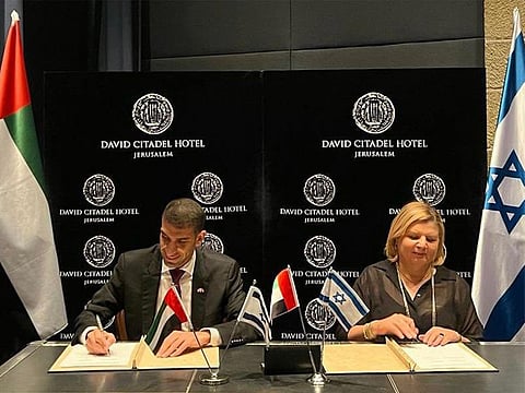 UAE's Dr. Thani Al Zeyoudi with Israel's Major General (Retd) Orna Barbivay.