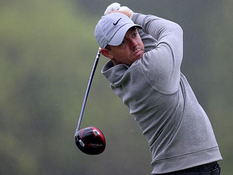 Rory McIlroy of Northern Ireland hits a tee shot during a practice round ahead of the World Golf Championships-Dell Technologies Match Play at Austin Country Club on Tuesday.