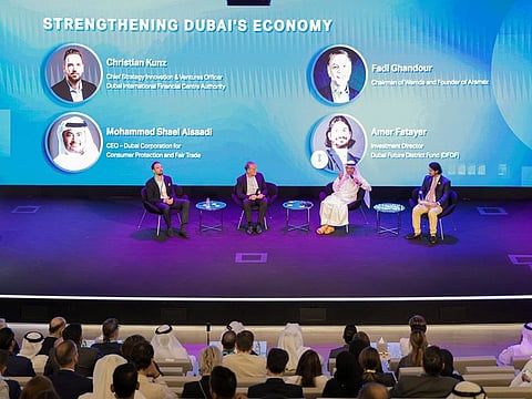A panel discussion during the first annual general meeting of the Dubai Future District Fund.