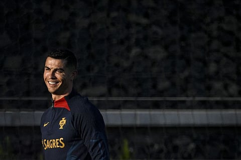 Portugal forward Cristiano Ronaldo attends a training session at Cidade do Futebol training camp in Lisbon, ahead of their Uefa Euro 2024 qualifier against Liechtenstein.
