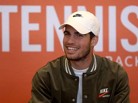 Carlos Alcaraz of Spain fields questions from the media during the Miami Open.