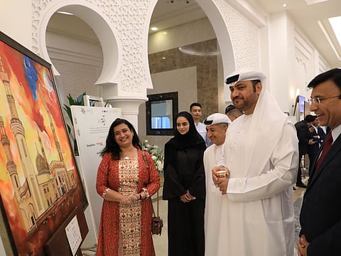 Mohamood Khaleel Al Hashmi and Iftikhar Hamdani during the launching of Ayah Art Exhibition in Ajman