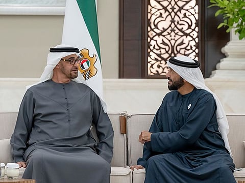 Sheikh Mohamed exchanged greetings with the guests who wished for more prosperity and security for the UAE under the leadership of His Highness.