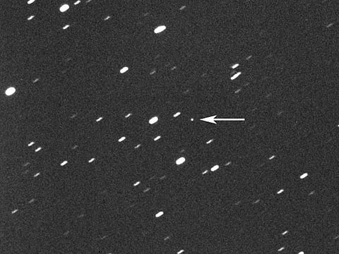 This photo shows asteroid 2023 DZ2, indicated by arrow at center, about 1.8m kms away from the Earth on March 22, 2023. On Saturday, March 25, 2023, the asteroid, big enough to wipe out a city, will harmlessly zip between Earth and Moon. While asteroid flybys are common, NASA said it’s rare for one so big to come so close - about once a decade.