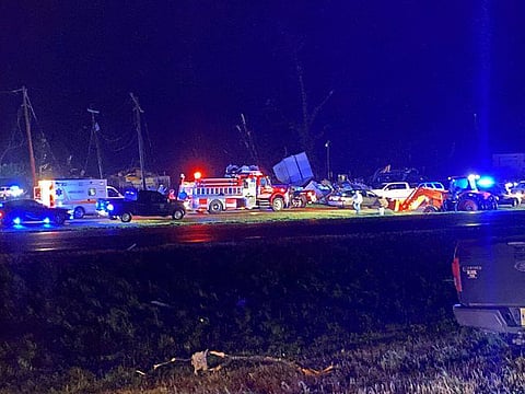 The congested Highway 49W in Silver City, in Humphreys County after the tornado hit the city in Mississippi on Friday night.