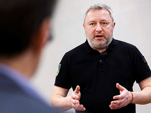 Ukraine's Prosecutor General, Andriy Kostin attends an interview at the ICC, where he met Chief Prosecutor Karim Khan, as he prepares to seek arrest warrants against Russian war crimes suspects in The Hague on March 23, 2023.