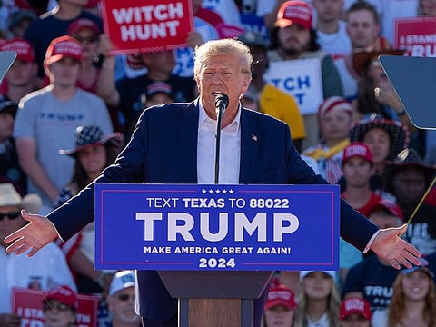 Former US President Donald Trump speaks during a 2024 election campaign rally in Waco, Texas.